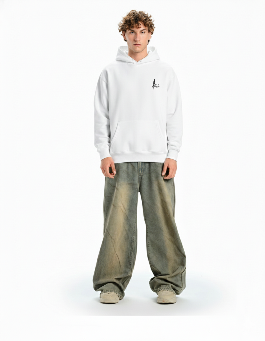 Unisex Loose-Fit White Hoodie