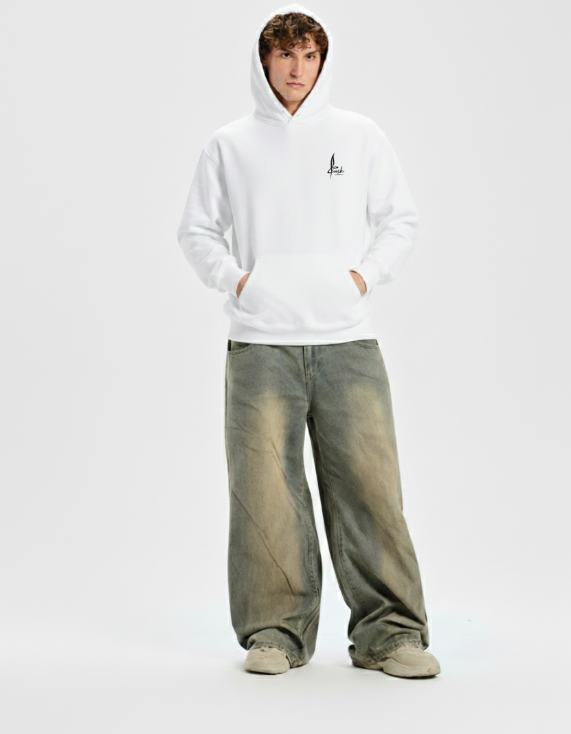 Unisex Loose-Fit White Hoodie