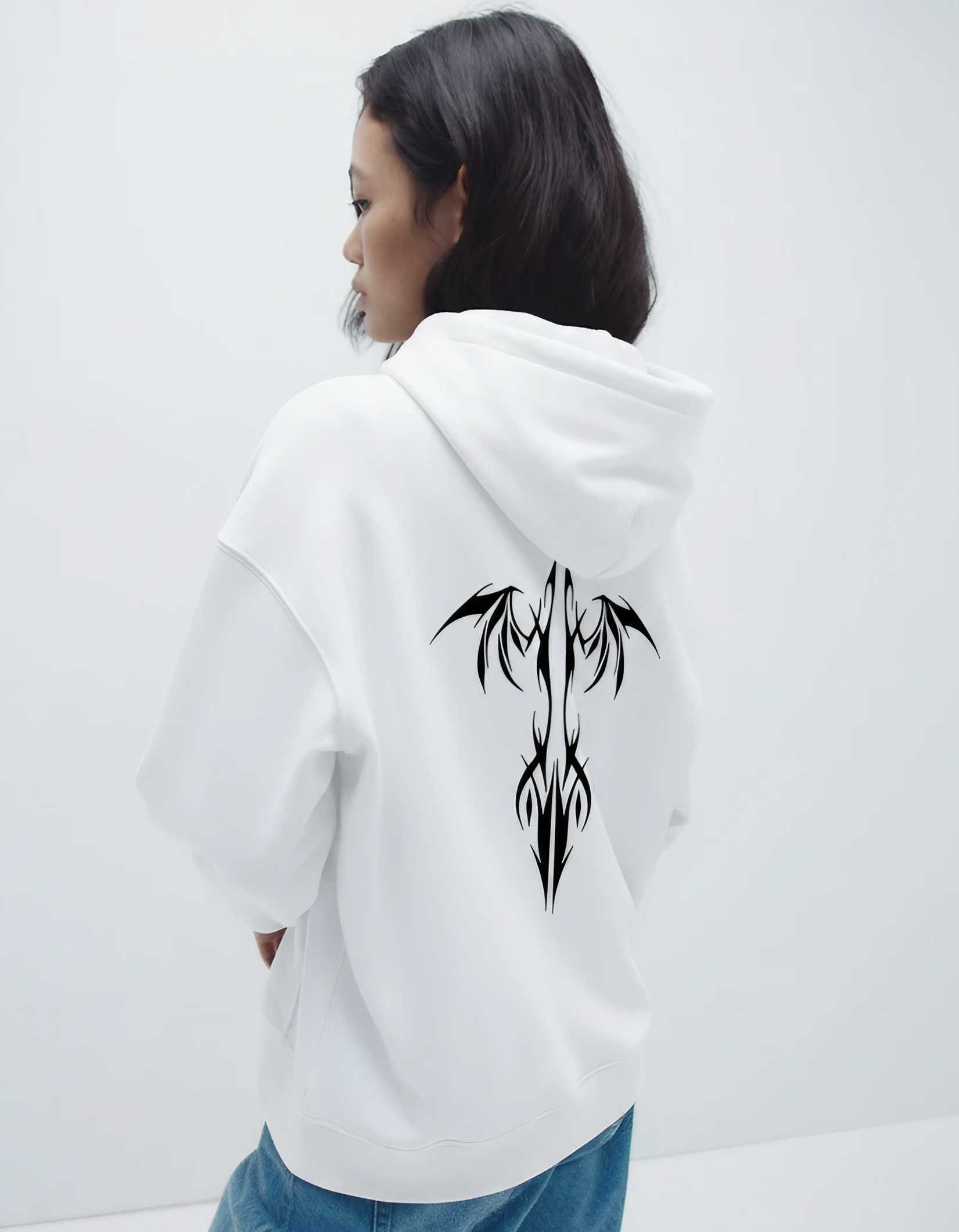 Unisex Loose-Fit White Hoodie