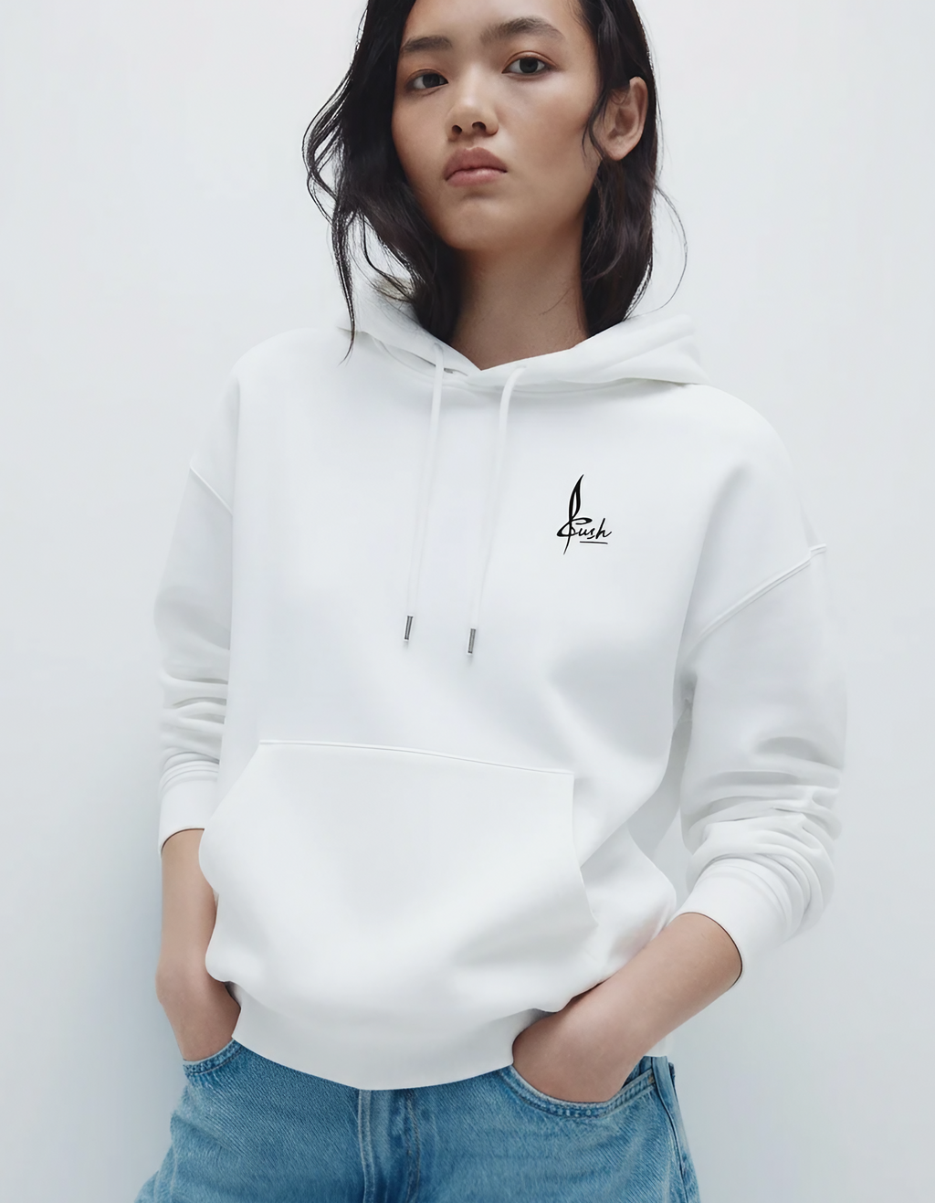 Unisex Loose-Fit White Hoodie